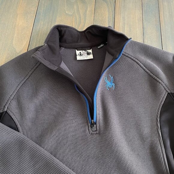 Spyder Dark Gray Blue Black Waffle Grid Fleece 1/4 Zip Up Jacket - Men's M (S8) - Picture 4 of 10